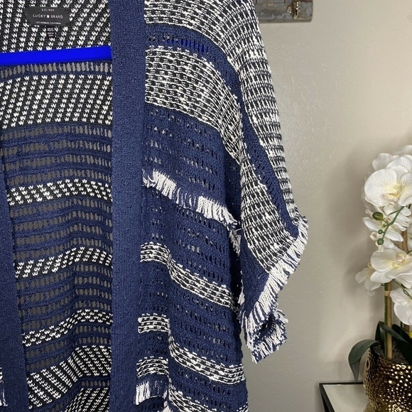 Lucky Brand Striped Knit Fringe Sweater Poncho - Picture 3 of 5